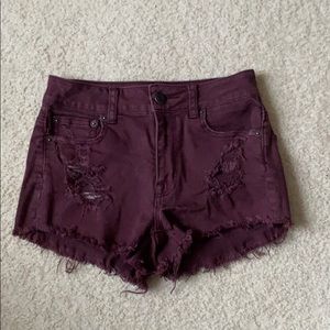 maroon high waisted, cut off shorts